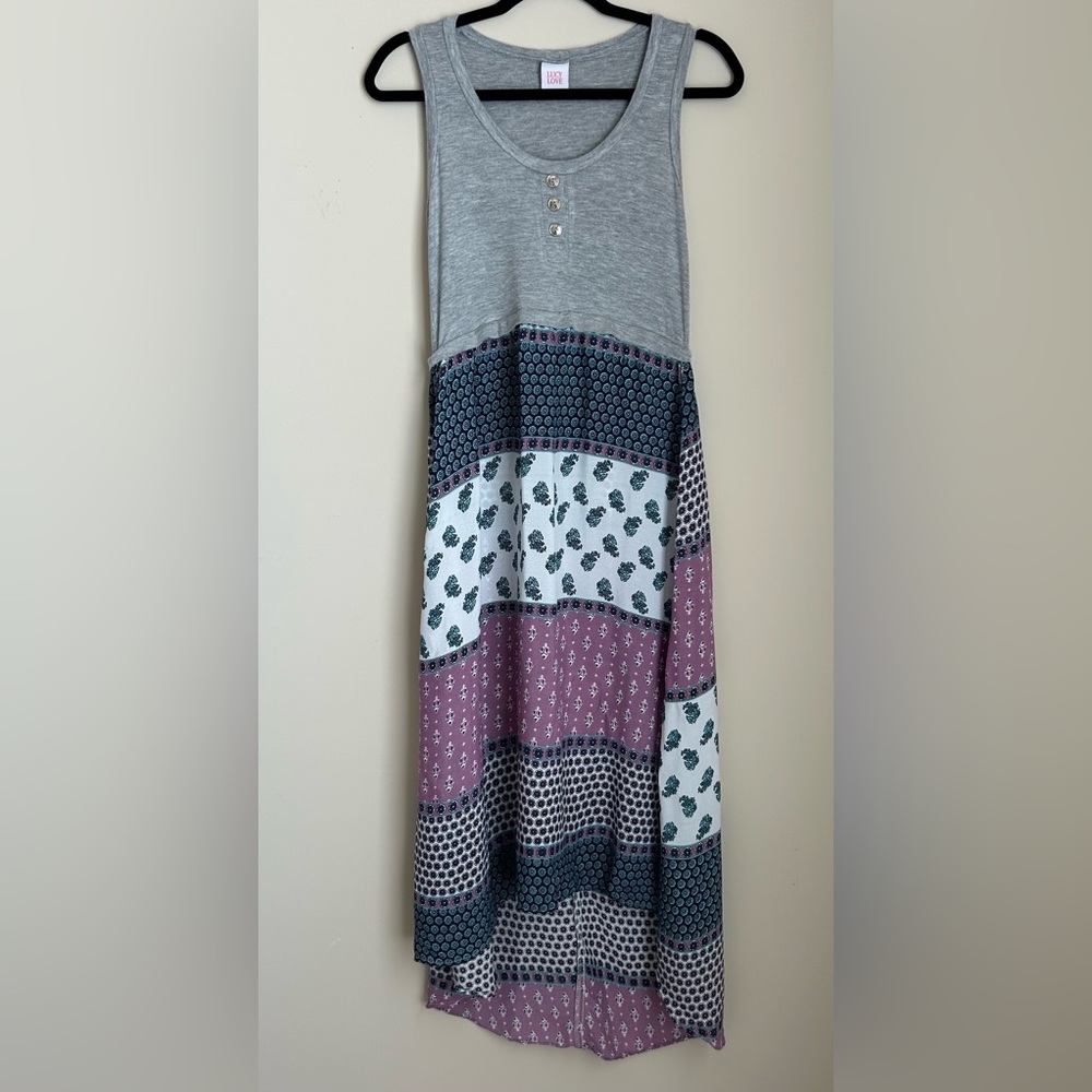 Lucy Love Gray & Multicolor Bohemian Sundance Sleeveless Maxi Dress Size S